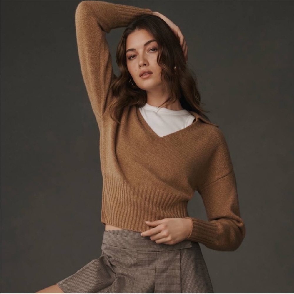 Reformation Beckie Cashmere Collared Sweater in Panko